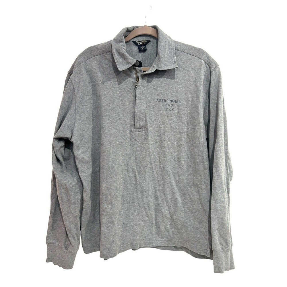 Vtg Abercrombie & Fitch Polo Rugby Pullover Shirt Long Sleeve Grey Mens Sz M